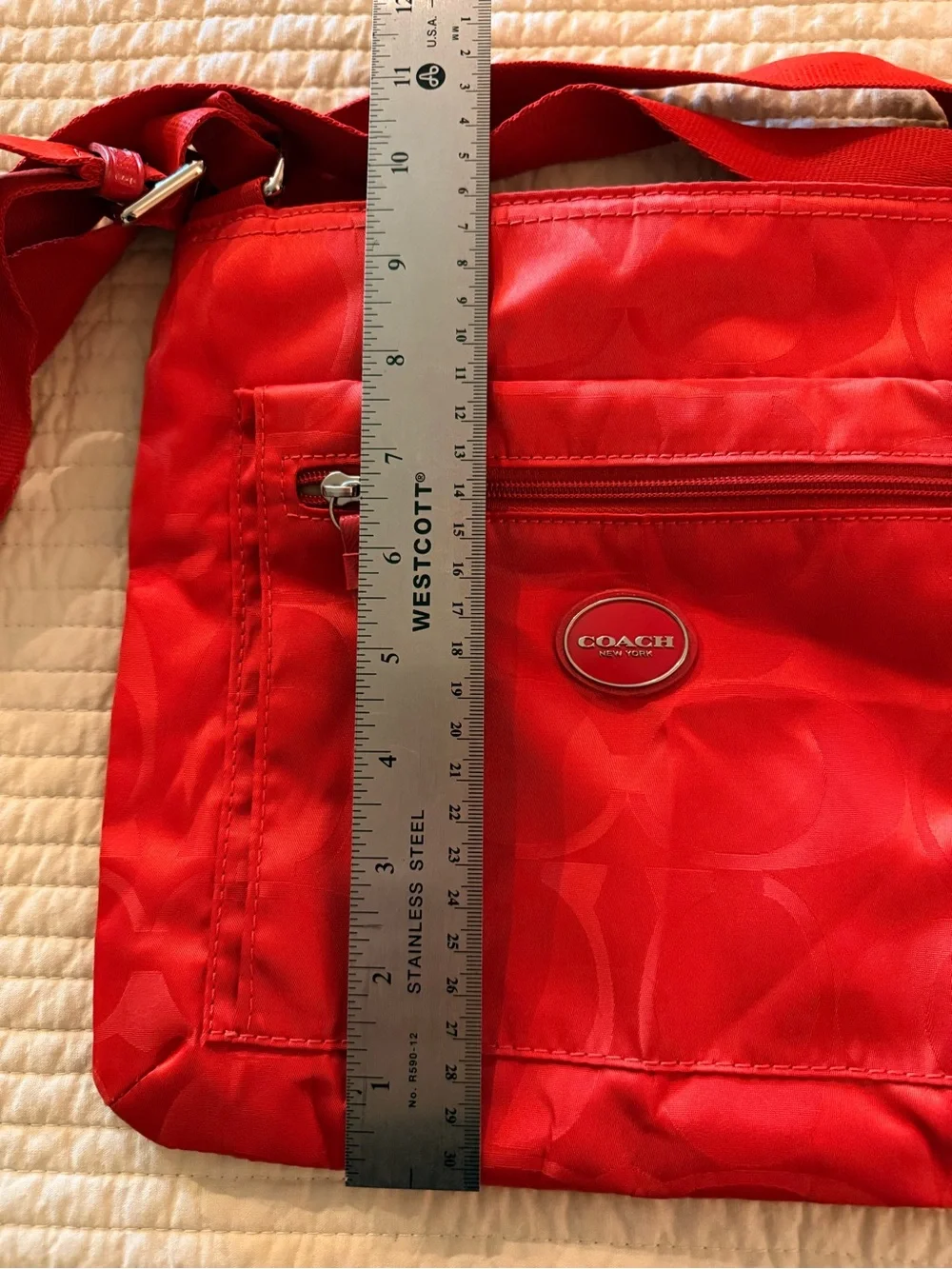 Coach Red Nylon Tote Cross Body Bag